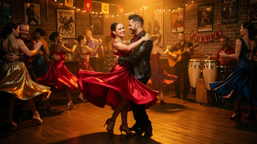 Jeune femme passionnée de salsa lors d'une soirée dansante rock et latine pleine d'énergie et de mouvement